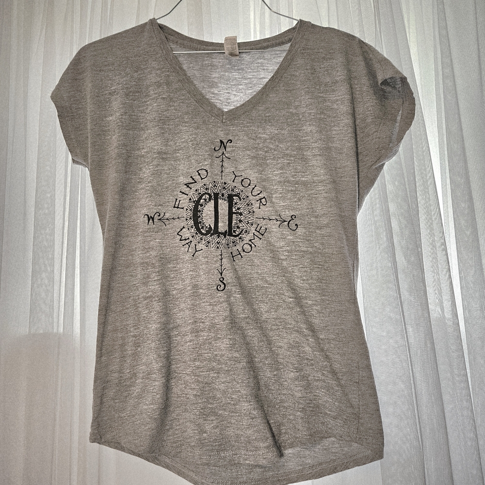 Gray Graphic V-Neck Women's Top